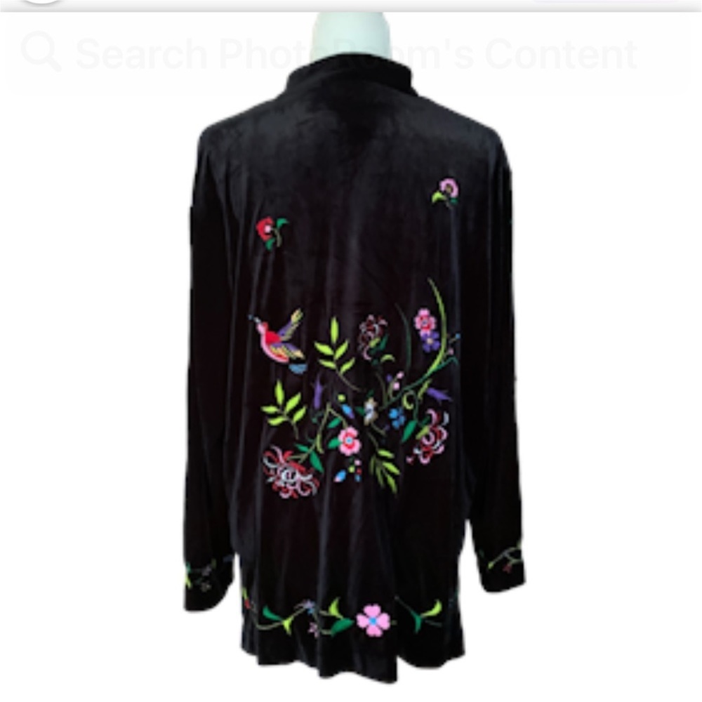 Y2K Susan Graver L Velvet Top Jacket Black Dark Romantic Embroidery Whimsigoth - Picture 2 of 12